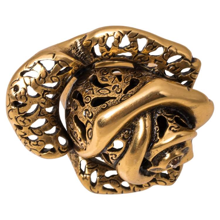 Pre Owned Oscar de la Renta Carved Rose Ring Size EU 55