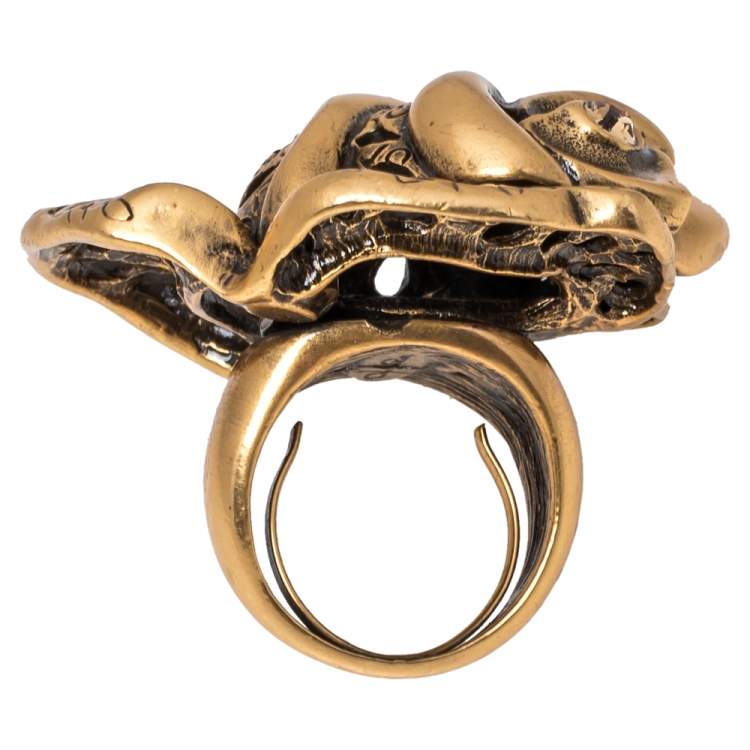 Pre Owned Oscar de la Renta Carved Rose Ring Size EU 55