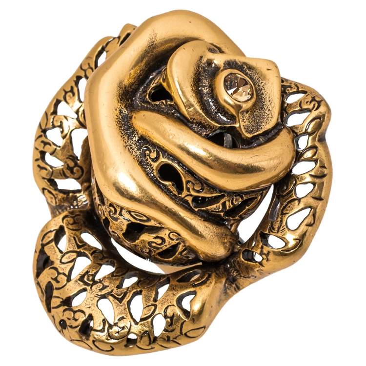 Pre Owned Oscar de la Renta Carved Rose Ring Size EU 55