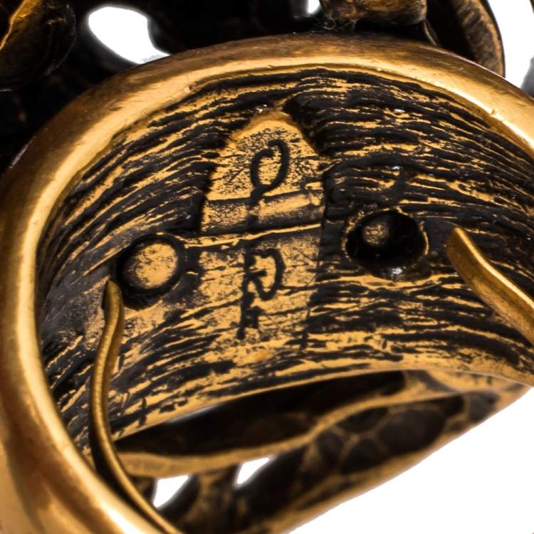 Pre Owned Oscar de la Renta Carved Rose Ring Size EU 55