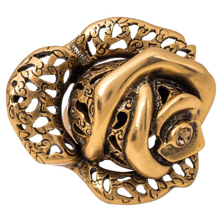 Pre Owned Oscar de la Renta Carved Rose Ring Size EU 55