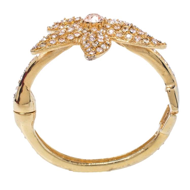 Pre Owned Oscar de la Renta Crystal Embedded Gold Tone Starfish Bracelet