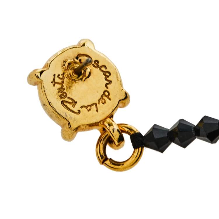 Pre Owned Oscar De La Renta Black Beaded Firework Drop Earrings