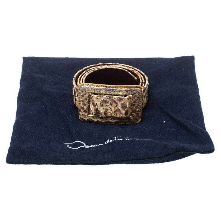 Pre Owned Oscar de la Renta Metallic Gold Python Belt 95CM