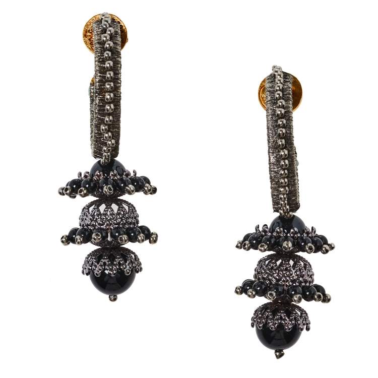 مملوكة مسبقًا Oscar de la Renta Gunmetal Tone Tiered Drop Earrings