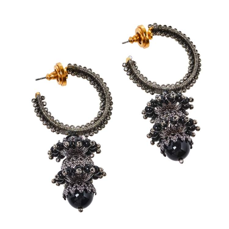مملوكة مسبقًا Oscar de la Renta Gunmetal Tone Tiered Drop Earrings