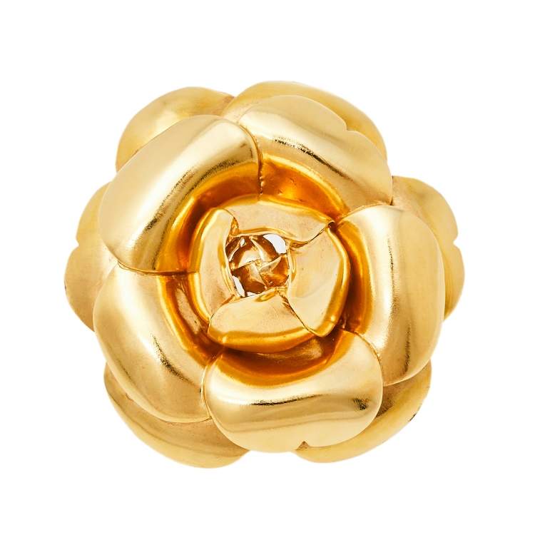 Pre Owned Oscar de la Renta Rosette Gardenia Gold Tone Brooch