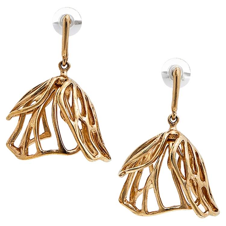 Pre Owned Oscar de la Renta Gold Tone Impatiens Drop Earrings