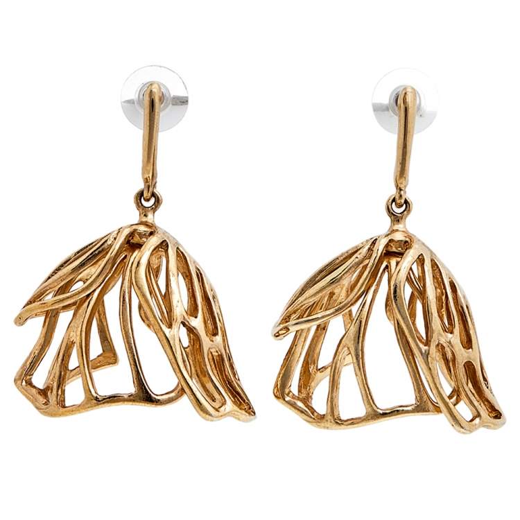Pre Owned Oscar de la Renta Gold Tone Impatiens Drop Earrings