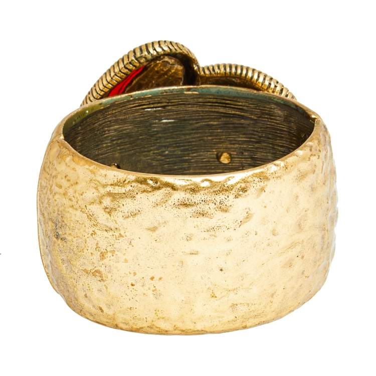 Pre Owned Oscar de la Renta Gold Tone Red Crystal Cuff Bracelet