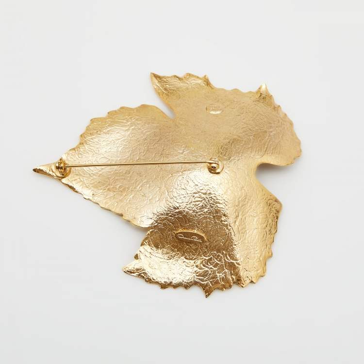 Pre Owned Oscar de la Renta Grapevine Leaf Gold Tone Brooch