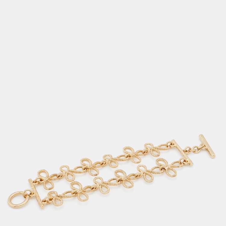 Pre Owned Oscar de la Renta Gold Tone Knot Toggle Bracelet