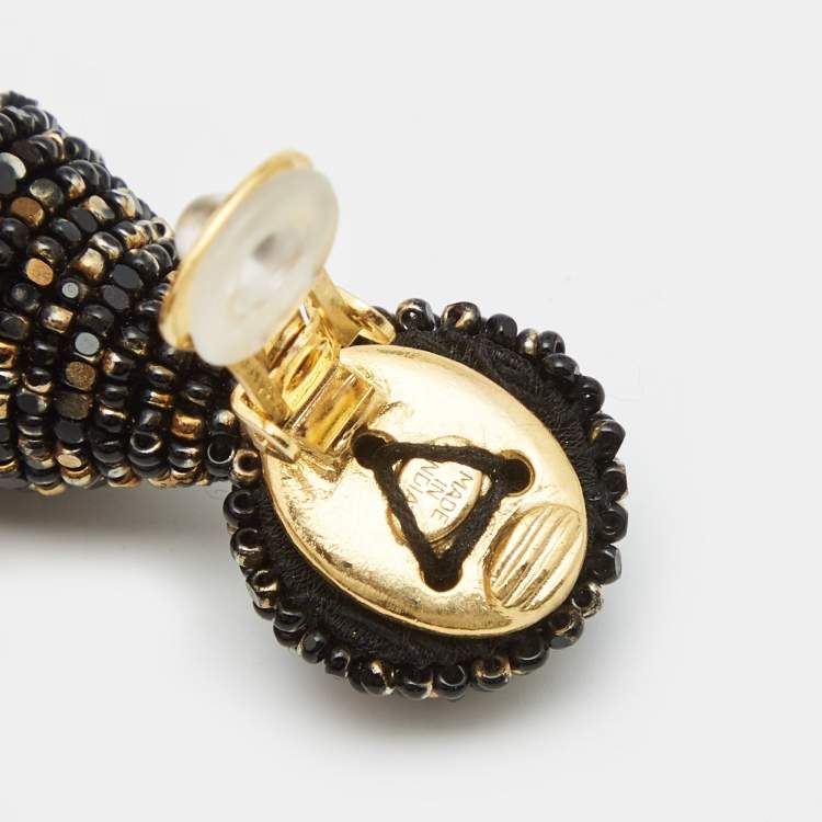 Pre Owned Oscar de la Renta  Beads Gold Tone Drop Earrings