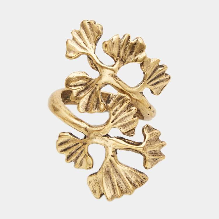 Pre Owned Oscar de la Renta Fern Gold Tone Ring EU 55 
