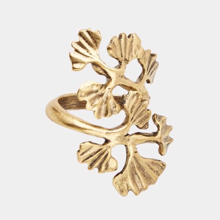 Pre Owned Oscar de la Renta Fern Gold Tone Ring EU 55 