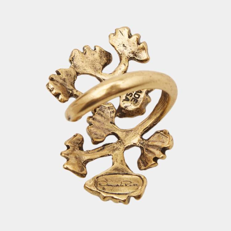 Pre Owned Oscar de la Renta Fern Gold Tone Ring EU 55 