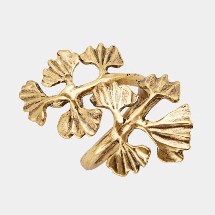 Pre Owned Oscar de la Renta Fern Gold Tone Ring EU 55 