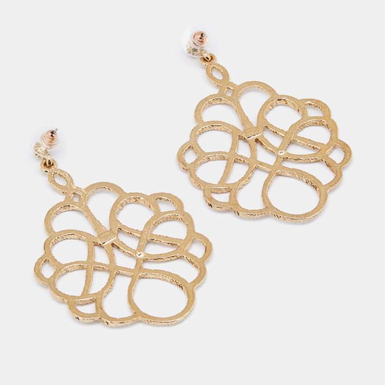 Pre Owned Oscar de la Renta Gold Tone Entangled Dangle Earrings
