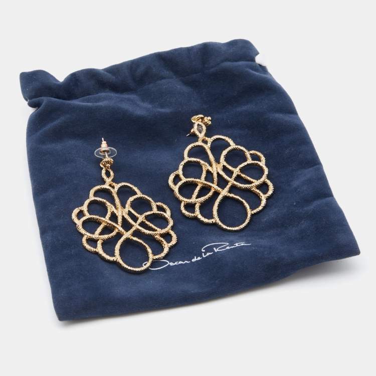 Pre Owned Oscar de la Renta Gold Tone Entangled Dangle Earrings