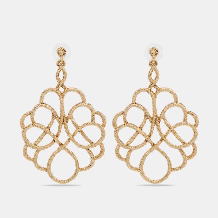 Pre Owned Oscar de la Renta Gold Tone Entangled Dangle Earrings