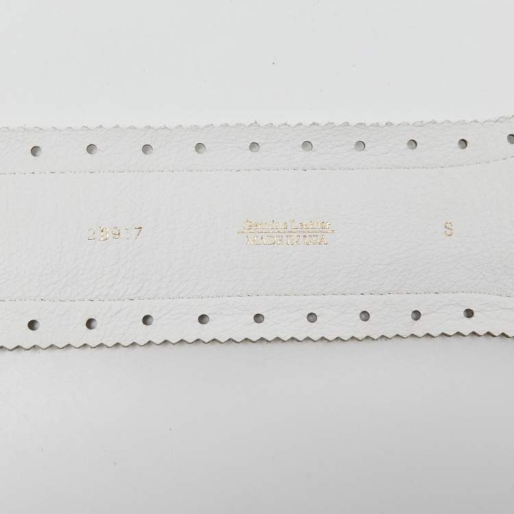 Pre Owned Oscar de la Renta White/Black Leather Waist Belt 75CM