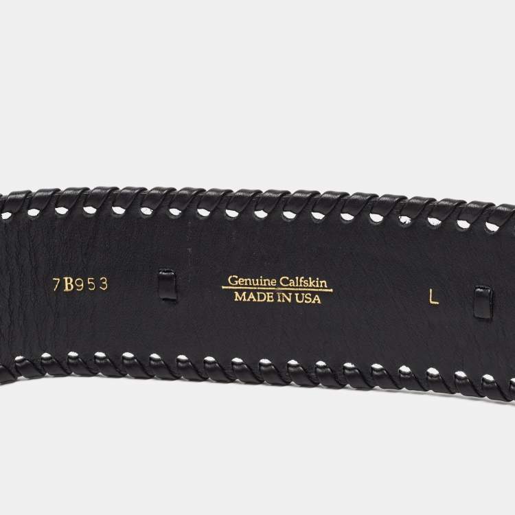 Pre Owned Oscar de la Renta Black Leather Whipstitch Detail Wrap Around Waist Belt L