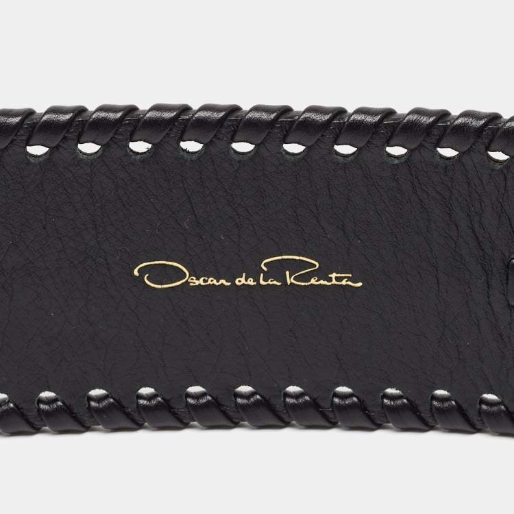 Pre Owned Oscar de la Renta Black Leather Whipstitch Detail Wrap Around Waist Belt L