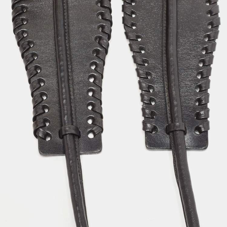 Pre Owned Oscar de la Renta Black Leather Whipstitch Detail Wrap Around Waist Belt L