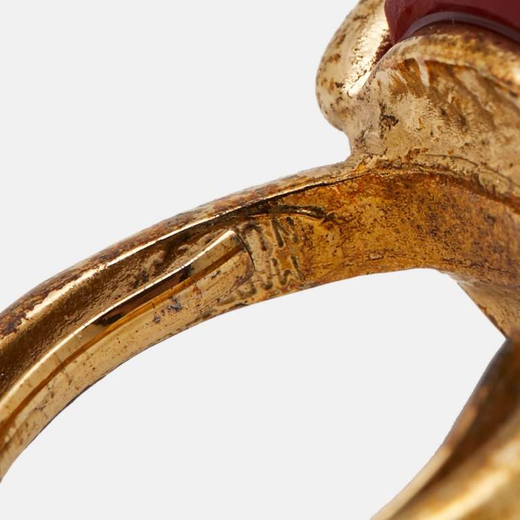 Pre Owned Oscar de la Renta Red Resin Rose Cocktail Ring Size EU 51