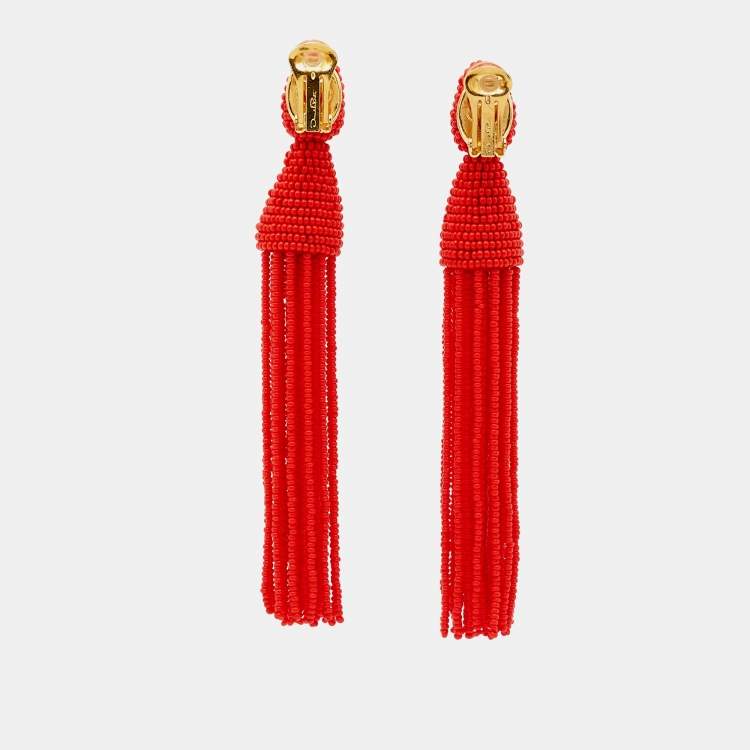 Pre Owned Oscar de la Renta Beads Gold Tone Earrings