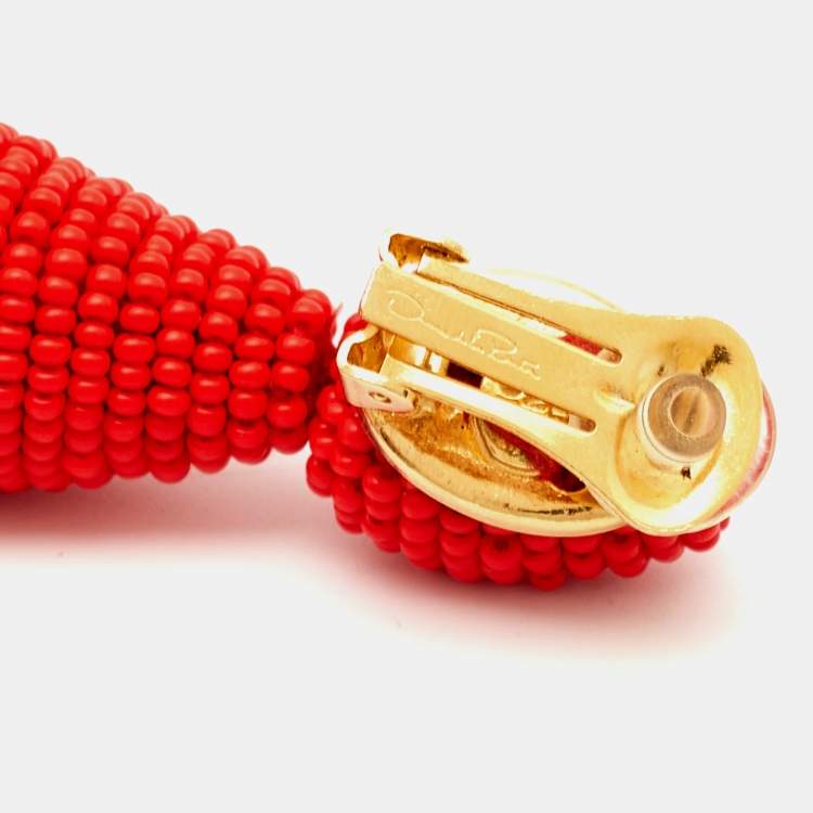 Pre Owned Oscar de la Renta Beads Gold Tone Earrings