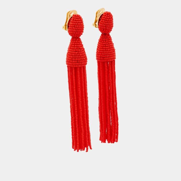 Pre Owned Oscar de la Renta Beads Gold Tone Earrings