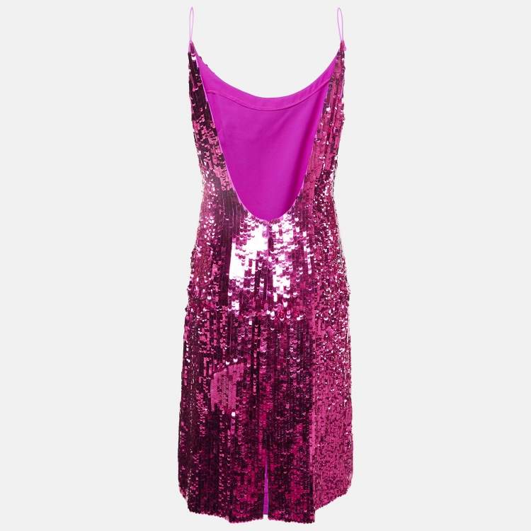 Pre Owned Oscar de la Renta Pink Sequin Strappy Short Dress M