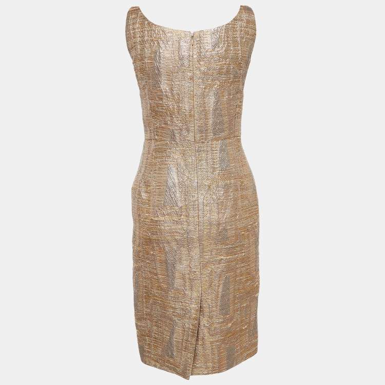 Pre Owned Oscar de la Renta Metallic Jacquard Short Sheath Dress L