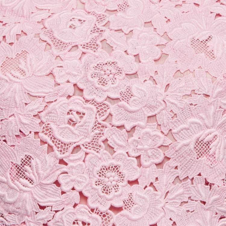 مملوكة مسبقًا Oscar de la Renta Pink/Green Lace and Cotton Blend Sleeveless Gown S