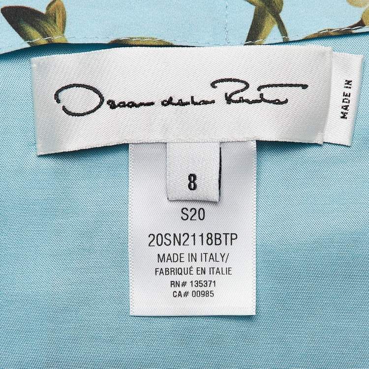مملوكة مسبقًا Oscar de la Renta Blue Floral Print Cotton Off-Shoulder Midi Dress M