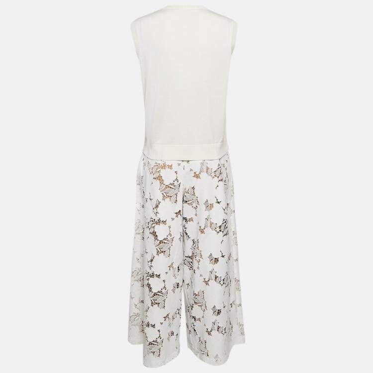 Pre Owned Oscar de la Renta White Magnolia Guipure Lace Palazzo Pants