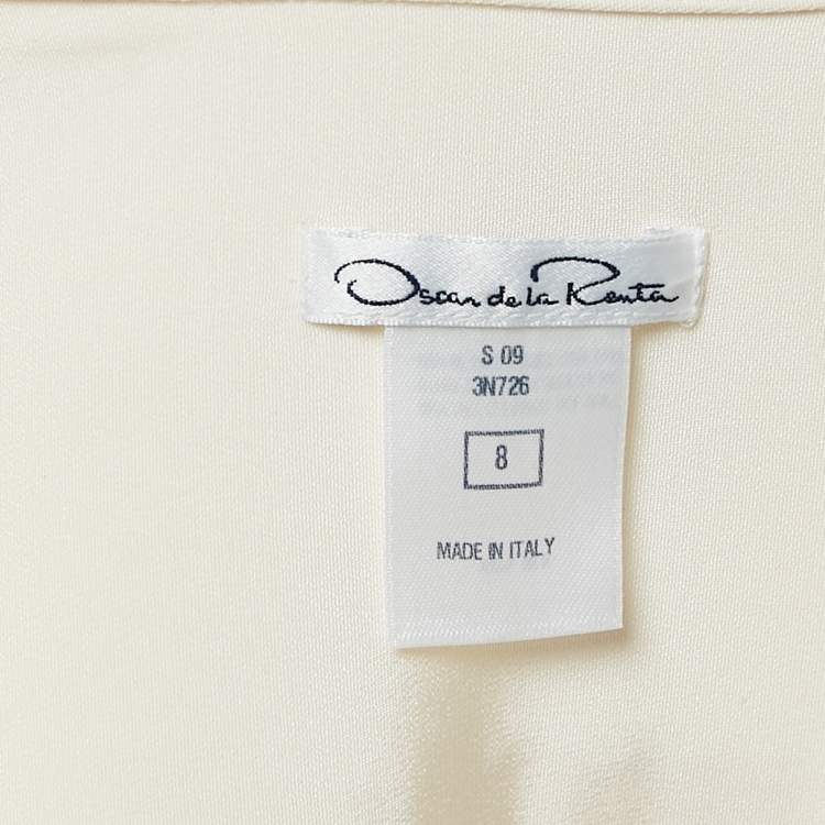 Pre Owned Oscar de la Renta Cream Silk Belted Sleeveless Blouse M