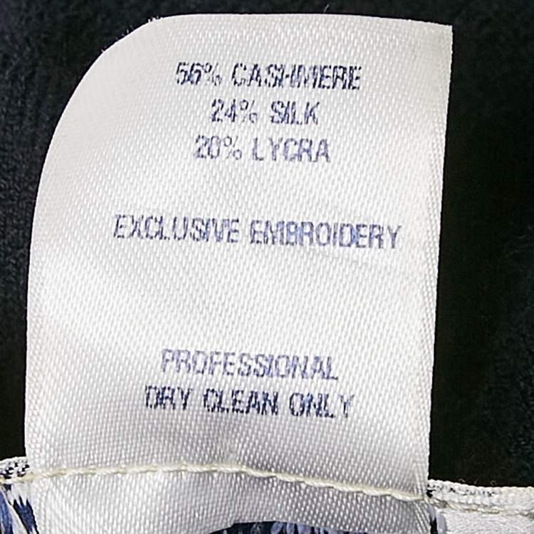 Pre Owned Oscar de la Renta Navy Blue Crystal Embellished Cashmere Knit Tank Top S