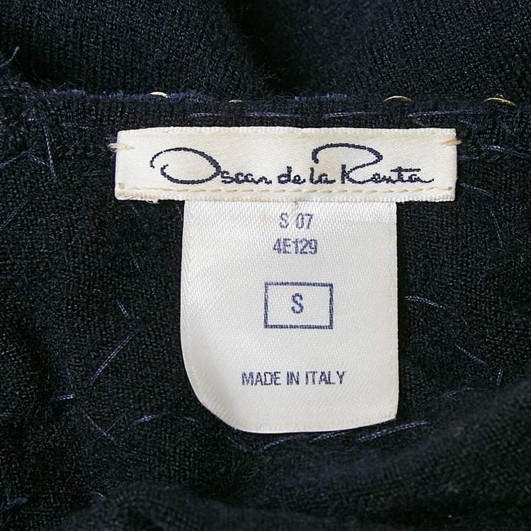 Pre Owned Oscar de la Renta Navy Blue Crystal Embellished Cashmere Knit Tank Top S