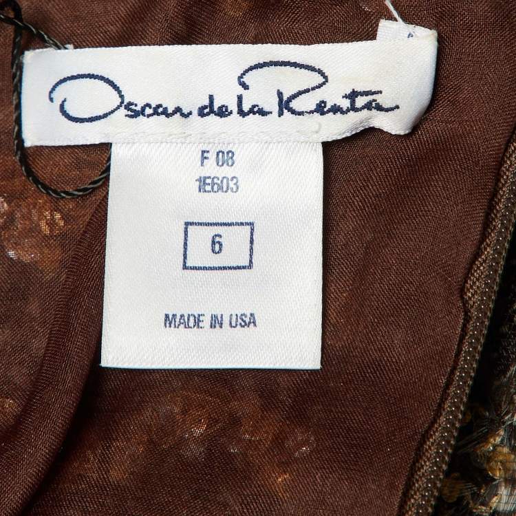 Pre Owned Oscar de la Renta Brown Sequin & Feather Embedded Tulle Mini Dress M