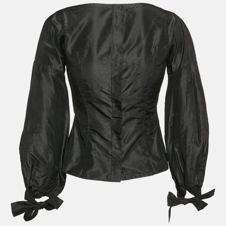 Pre Owned Oscar de la Renta Black Silk Draped Top