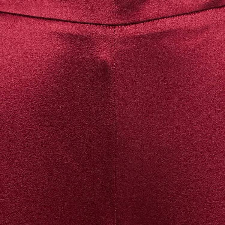 Pre Owned Oscar de la Renta Dark Red Satin Wide Leg Trousers M