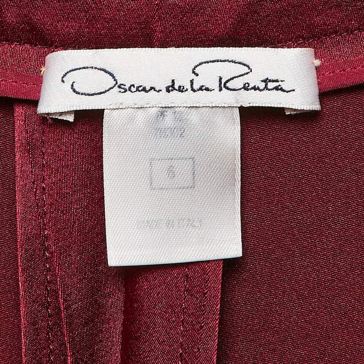 Pre Owned Oscar de la Renta Dark Red Satin Wide Leg Trousers M