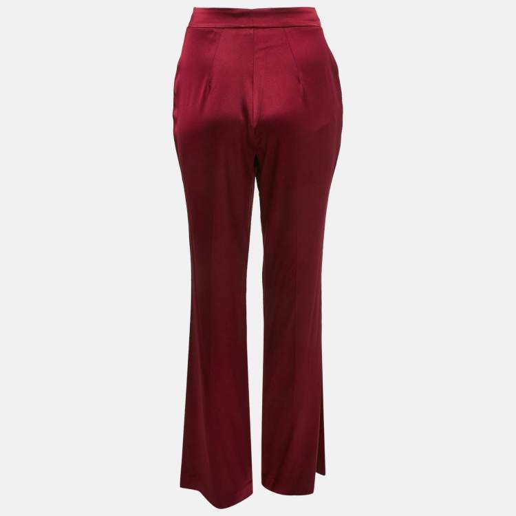 Pre Owned Oscar de la Renta Dark Red Satin Wide Leg Trousers M