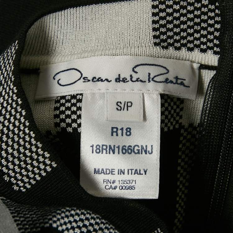 Pre Owned Oscar de la Renta Black/White Jacquard Knit Long Dress S