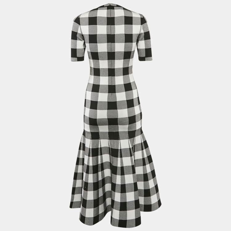 Pre Owned Oscar de la Renta Black/White Jacquard Knit Long Dress S