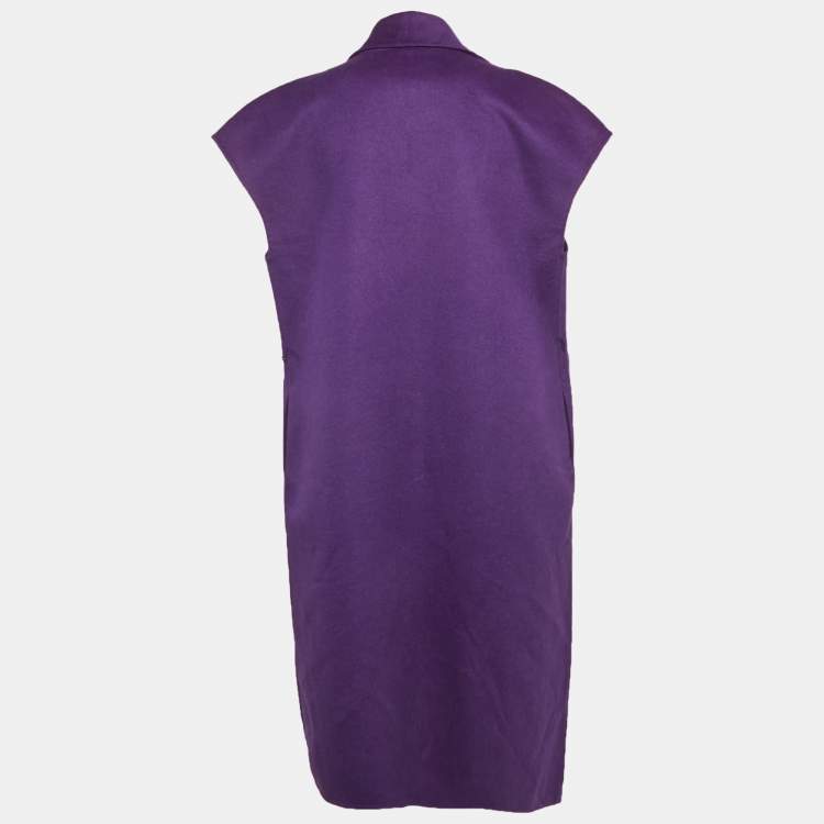 Pre Owned Oscar de la Renta Purple Wool Open Front Sleeveless Overcoat L