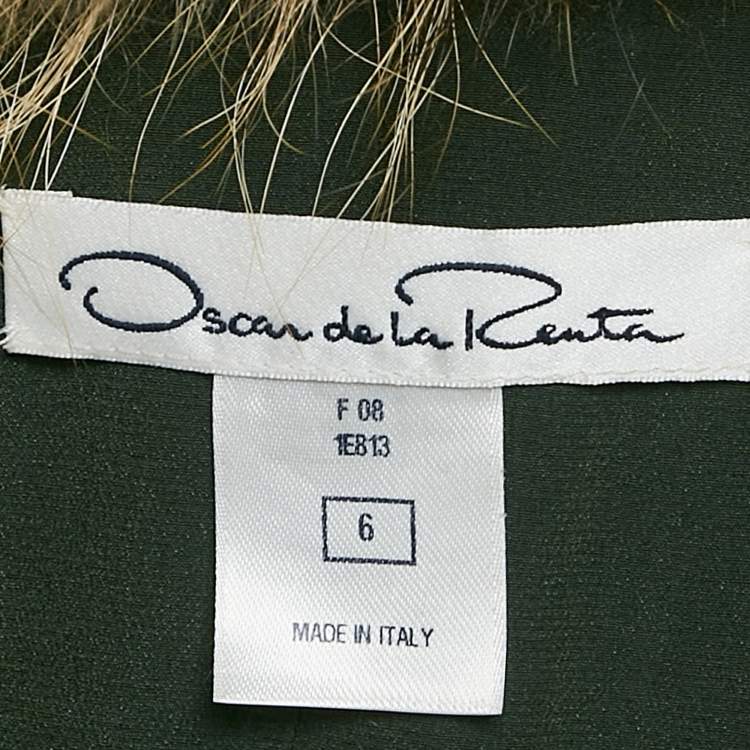 Pre Owned Oscar de la Renta Green Wool Blend Belted Detachable Fur Coat M