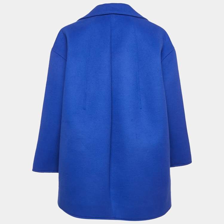 Pre Owned Oscar de la Renta Blue Felt Oversized Mid-Length Coat M